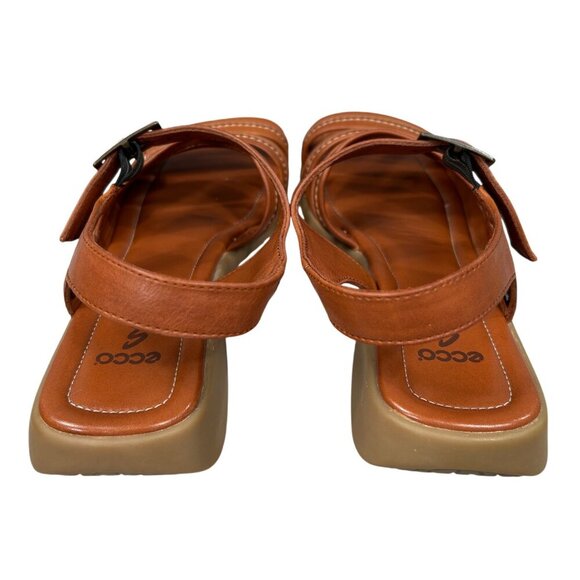 Ecco Brown Leather Wedge Buckle Walking Sandals Size 7 - Picture 6 of 11